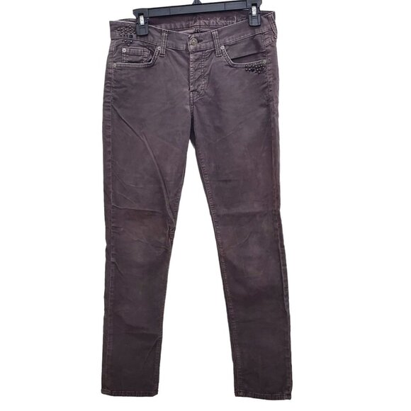 7 For All Mankind Josefina Skinny Boyfriend Taupe Stud Button‎ Fly Corduroy 26 - Picture 1 of 9